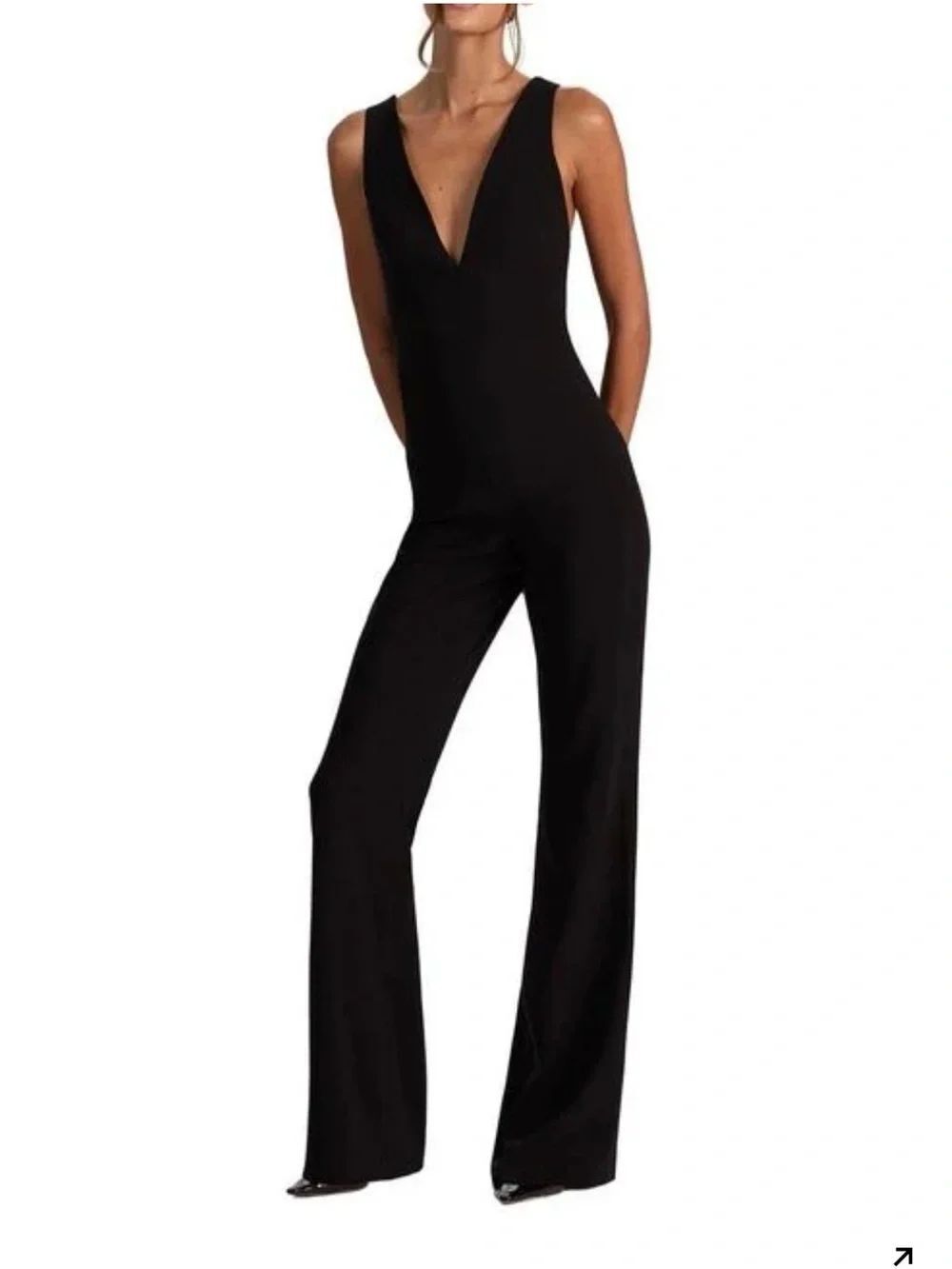 Alice + Olivia Black Deep V Neck Jumpsuit size 0